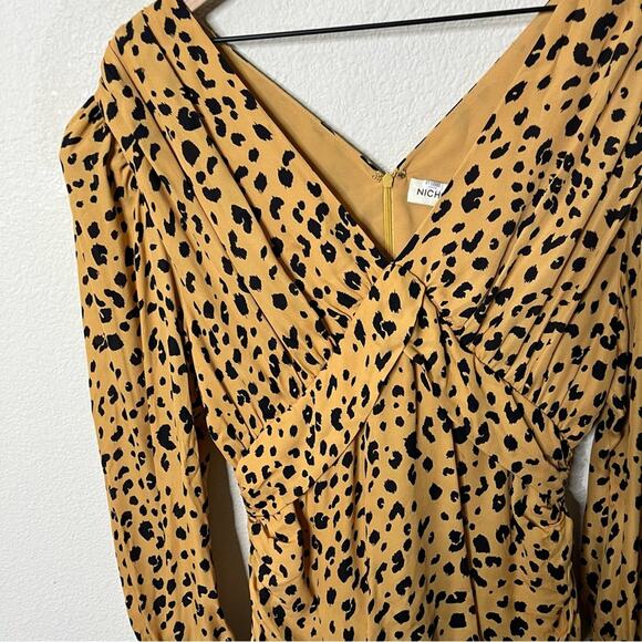 Nicholas Gathered Frill Silk Dress Ruffle Mini Cheetah Womens Size 10 - Picture 8 of 13